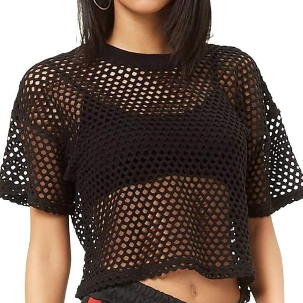 Black mesh short sleeve shirt, fits like size S